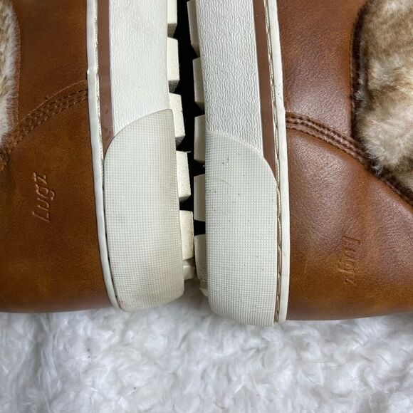 Lugz sprig fashion faux leather tan ankle slip on boots faux fur accent … - Picture 8 of 11
